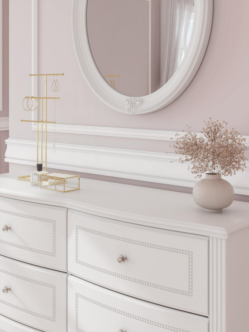 Maylilly Full Upholstered Panel Bed, Dresser, Mirror and Nightstand