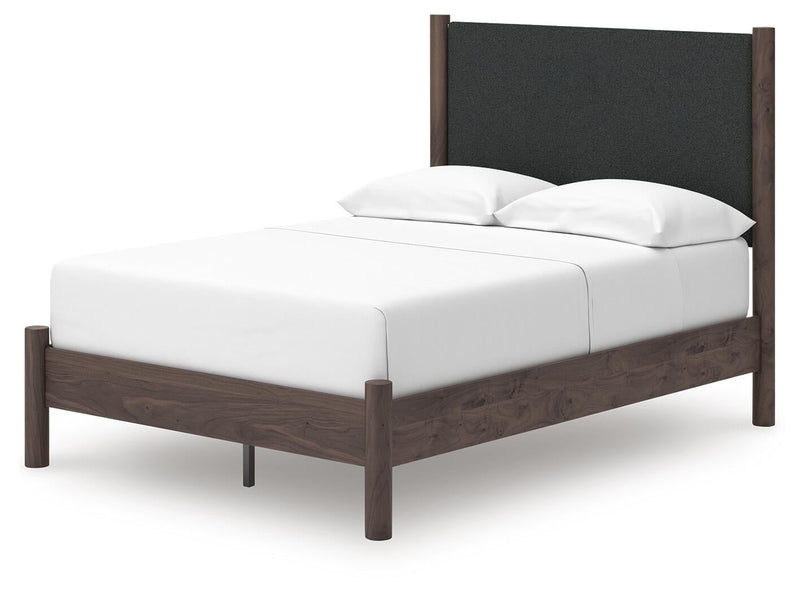 Cadmori Full Upholstered Panel Platform Bed, Dresser, Mirror and Nightstand