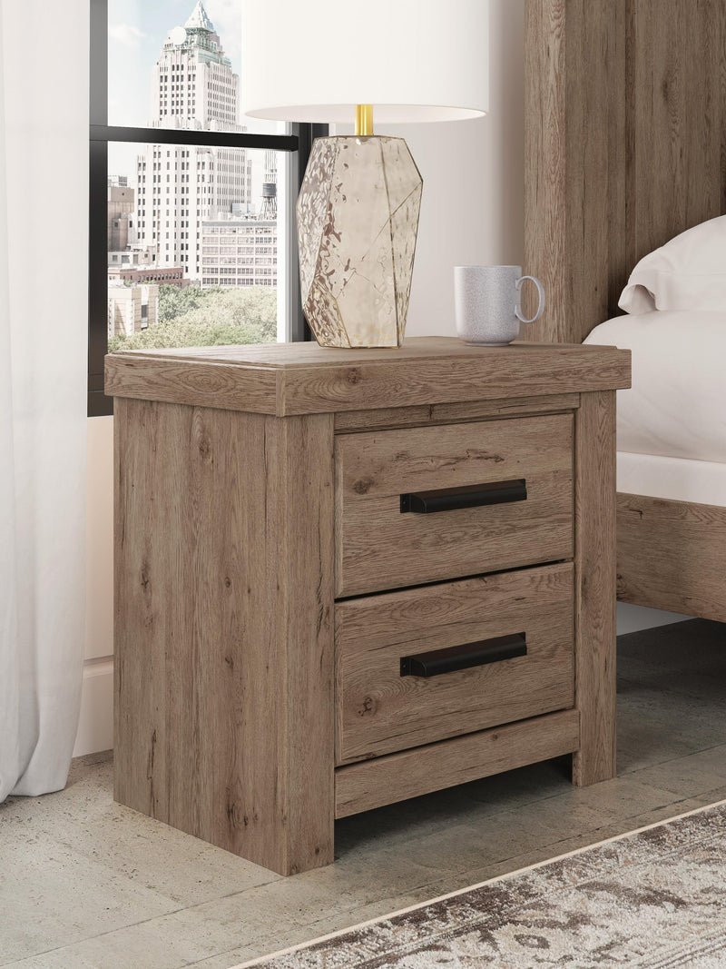 Garistyn Queen Panel Storage Bed. Dresser, Mirror and Nightstand