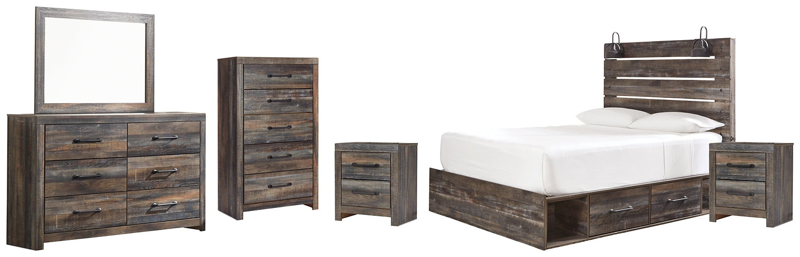 Drystan King Panel Bed with Mirrored Dresser, Chest and 2 Nightstands (8027105132861)