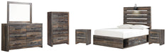 Drystan Full Panel Bed with 4 Storage Drawers with Mirrored Dresser, Chest and 2 Nightstands (8027134460221)