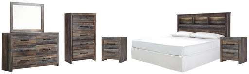Drystan King/California King Bookcase Headboard with Mirrored Dresser, Chest and 2 Nightstands (8027143930173)