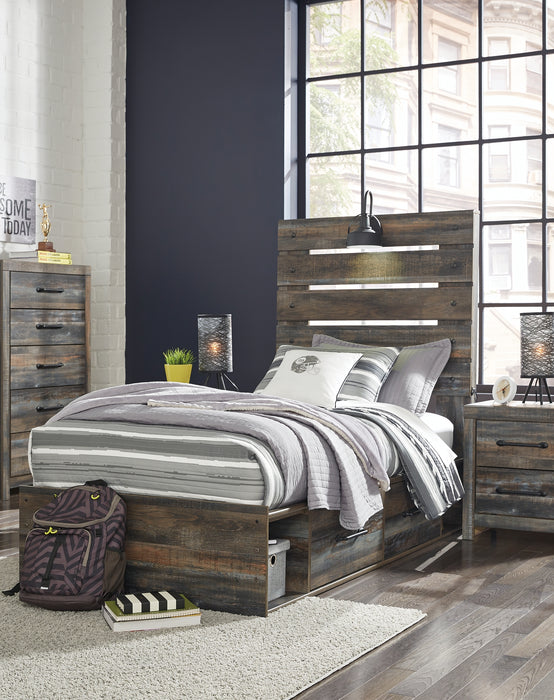 Drystan Twin Panel Bed with 4 Storage Drawers with Mirrored Dresser (8027147075901)