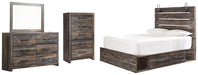 Drystan Queen Panel Bed with 2 Storage Drawers with Mirrored Dresser and Chest (8027152318781)