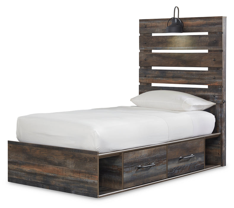 Drystan Twin Panel Bed with 4 Storage Drawers with Mirrored Dresser (8027147075901)