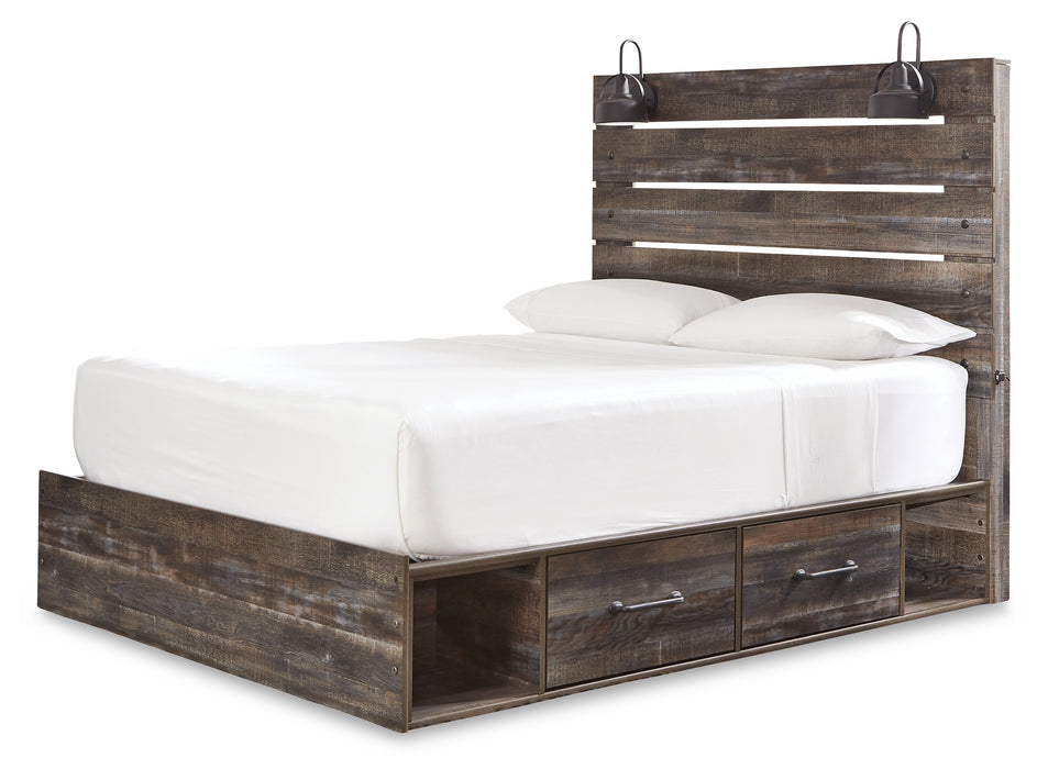 Drystan Queen Panel Bed with 2 Storage Drawers with Mirrored Dresser and 2 Nightstands (8027129512253)