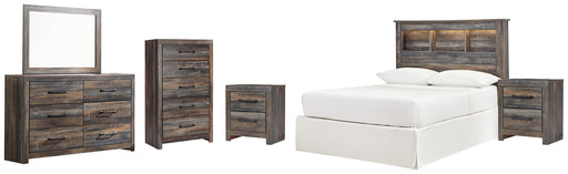 Drystan Full Bookcase Headboard with Mirrored Dresser, Chest and 2 Nightstands (8027156250941)