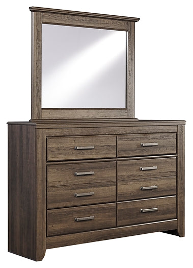 Juararo King Panel Bed with Mirrored Dresser, Chest and 2 Nightstands (8026995360061)