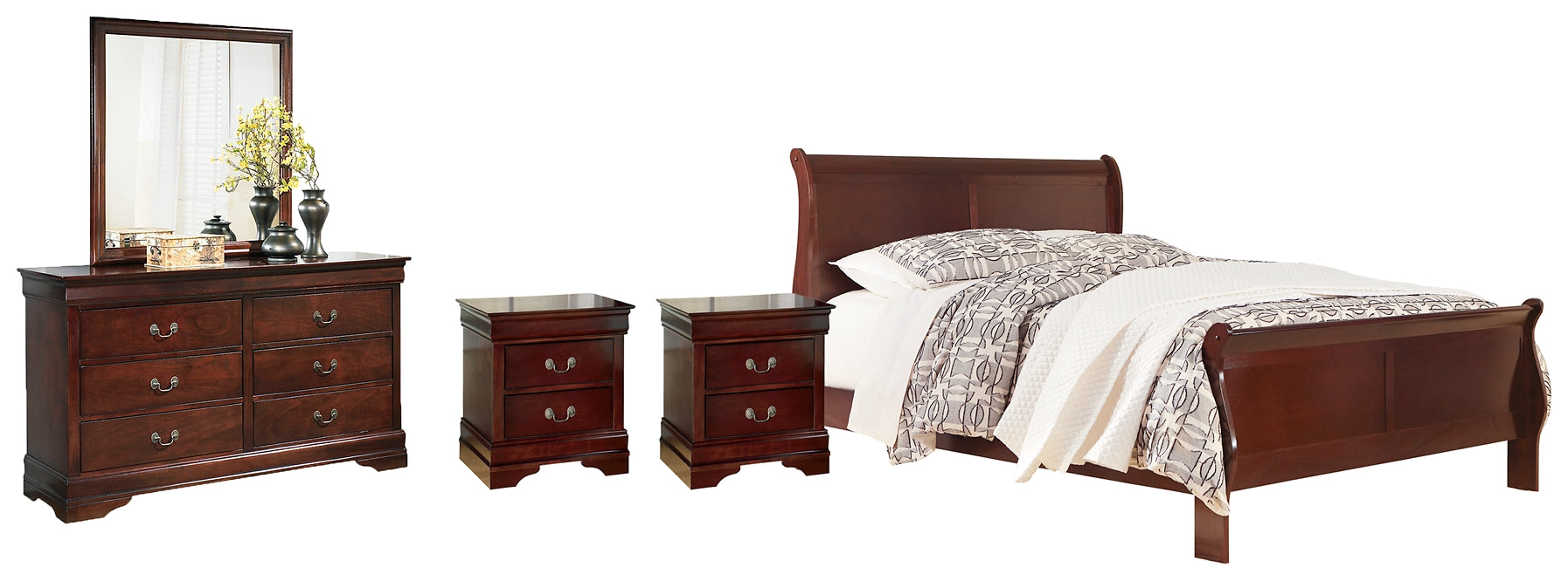 Alisdair Queen Sleigh Bed with Mirrored Dresser, Chest and 2 Nightstands (8027043922237)